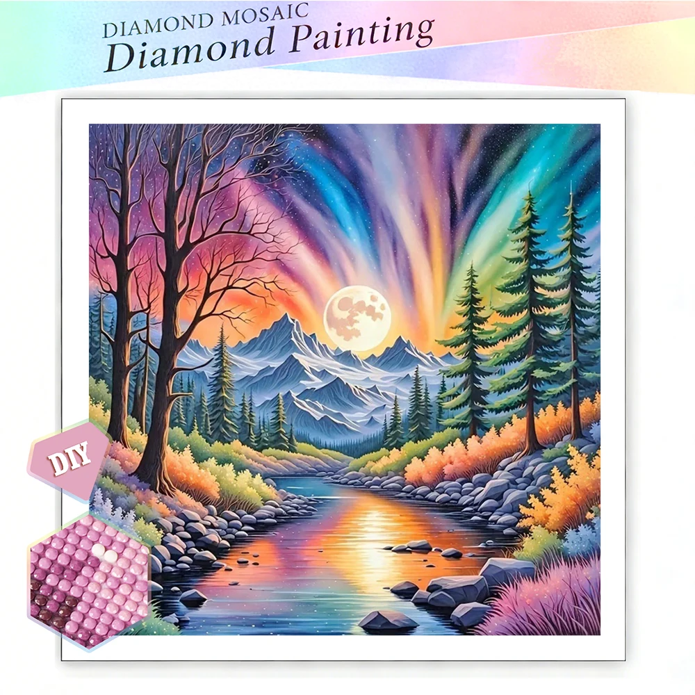 

EverShine DIY 5D Diamond Painting Mountain Aurora Full Drill Mosaic Scenery Embroidery Craft Kit Pine Tree Forest Unique Gift