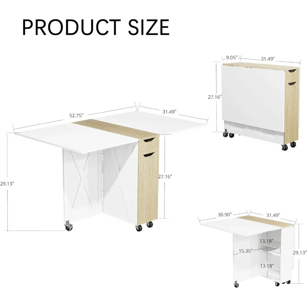 Mesa De Jantar Dobrável Com Gaveta E Armazenamento E Prateleiras, Mesa De Cozinha, Mesa De Jantar, Economia De Espaço, 6 Rodas