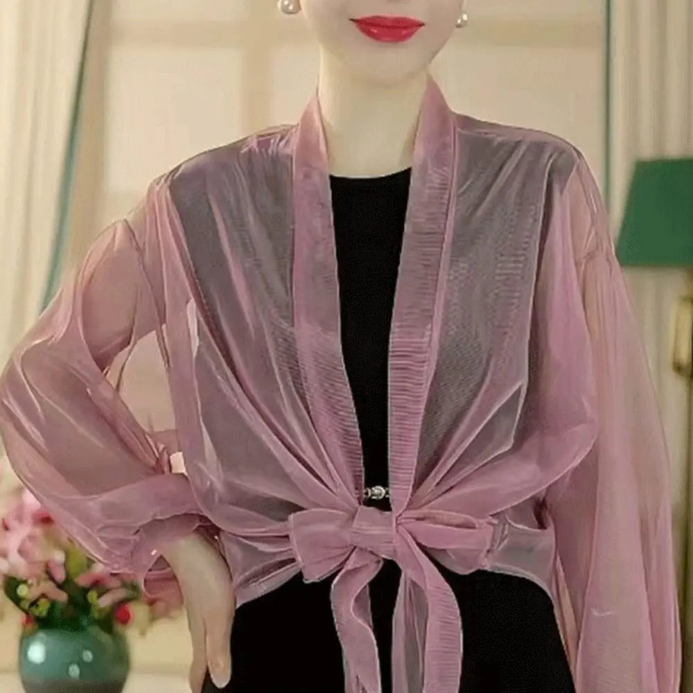 Модная тонкая тюлевая шаль, солнцезащитный козырек, темпераментный кардиган, кимоно с длинными рукавами, кардиганы для женщин, леди и девочек