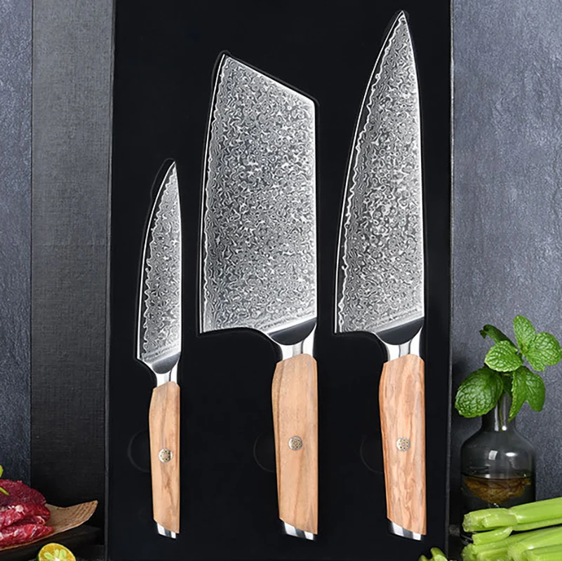 Chef Knife 67-layers Damascus VG10 Steel Blade Sharp Cleaver Utility Slicing BBQ Kitchen Knives Olive Wood Handle Cooking Tools