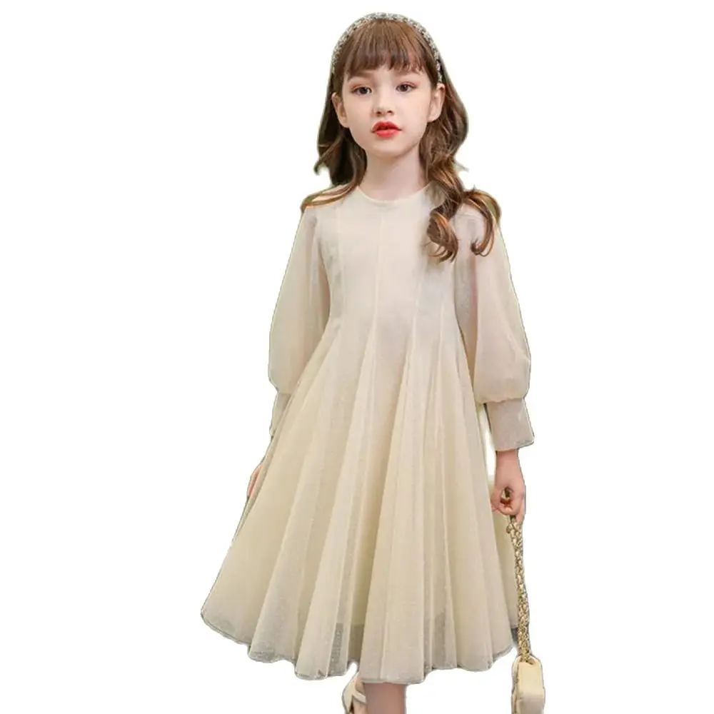 

4-14 Years Teeanger Girls Dress Kid Child Full Party Dresses for Girls Solid Mesh Cute Princess Dress Flower Girl Clothing 6 8 9