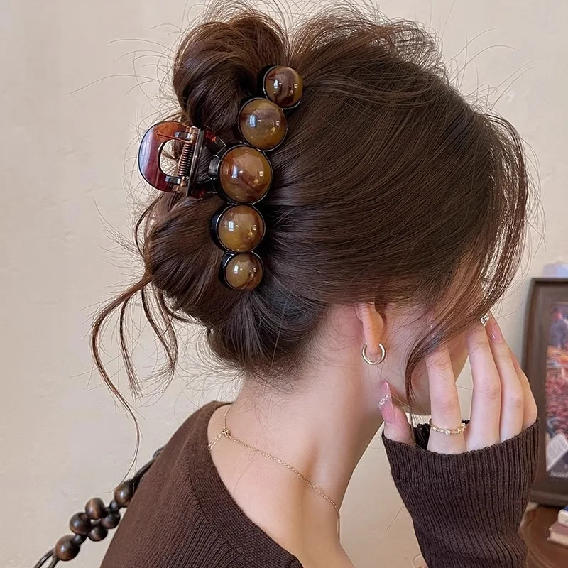 1pc Fashion Pearl Large Simple Elegant Acrylic Hair Claw Hairpin, Suitable For Party, Commute, Outfit Matching, Hair Accessories