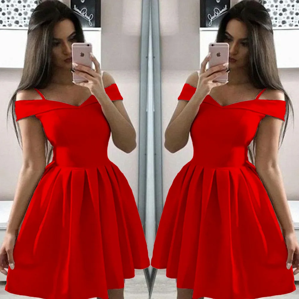 Customized Simple Women's Off The Shoulder Satin Homecoming Dresses Short A Line Cocktail Prom Party Gowns With Pockets