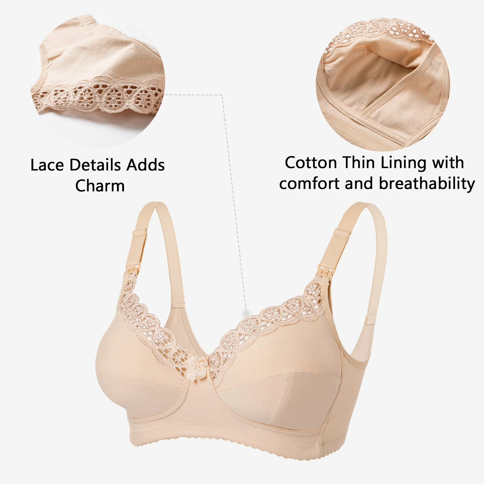 Gratlin Plus Size Breastfeeding Nursing Bra Women\'s Cotton Wirefree Soft Maternity With Lace Trim Lingerie Plus Size Lactation