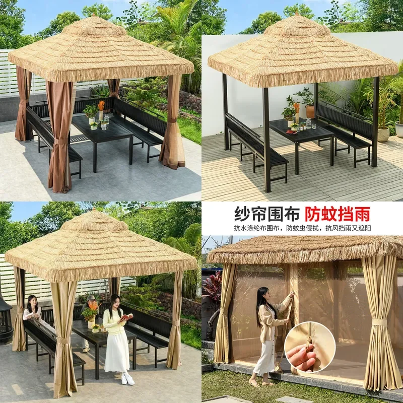 Faux Thatch Outdoor Gazebo Shade Structure for Patio Garden Courtyard Leisure Umbrella Tent Stall Scenic Decor