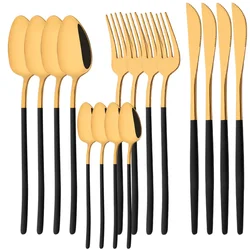 16Pcs Western Black Gold Dinnerware Set Stainless Steel Tableware Flatware Cutlery Set Dinner Knife Fork Spoon Silverware