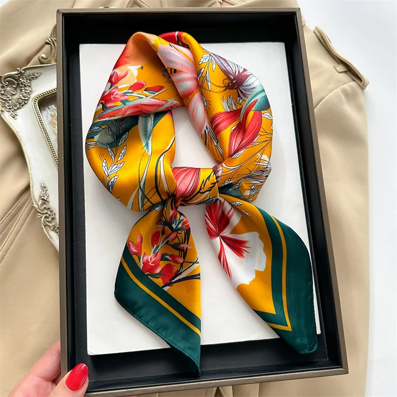 70cm Square Scarves For Lady Luxury Women Silk Scarf Fashion Print Neckerchief Satin Hair Ribbons Bandana Foulard Shawl 2024 New