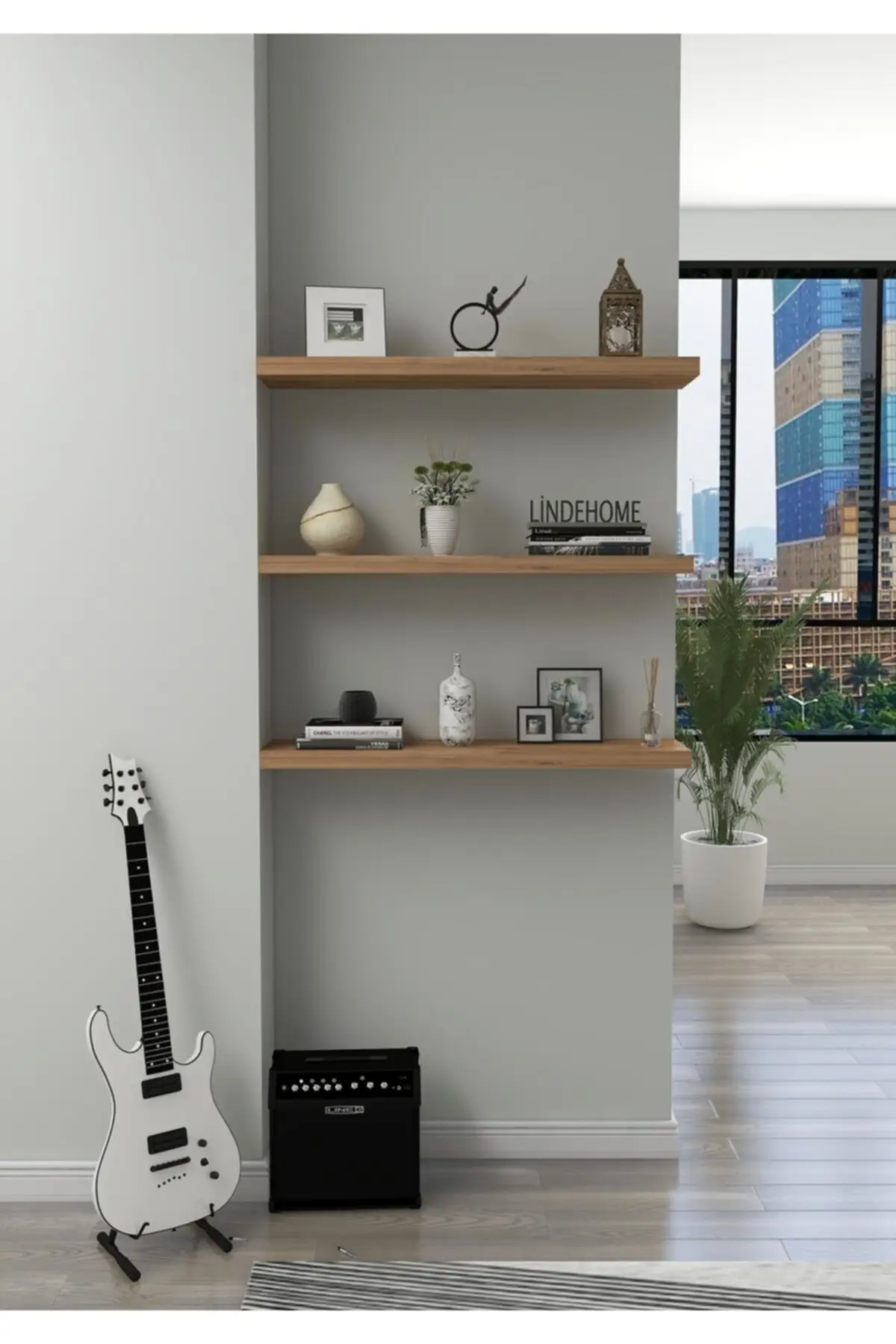 Set 60X20 Pcs Rak Terbang Atlantik Pine, Rak Dinding, Rak Buku, Perpustakaan