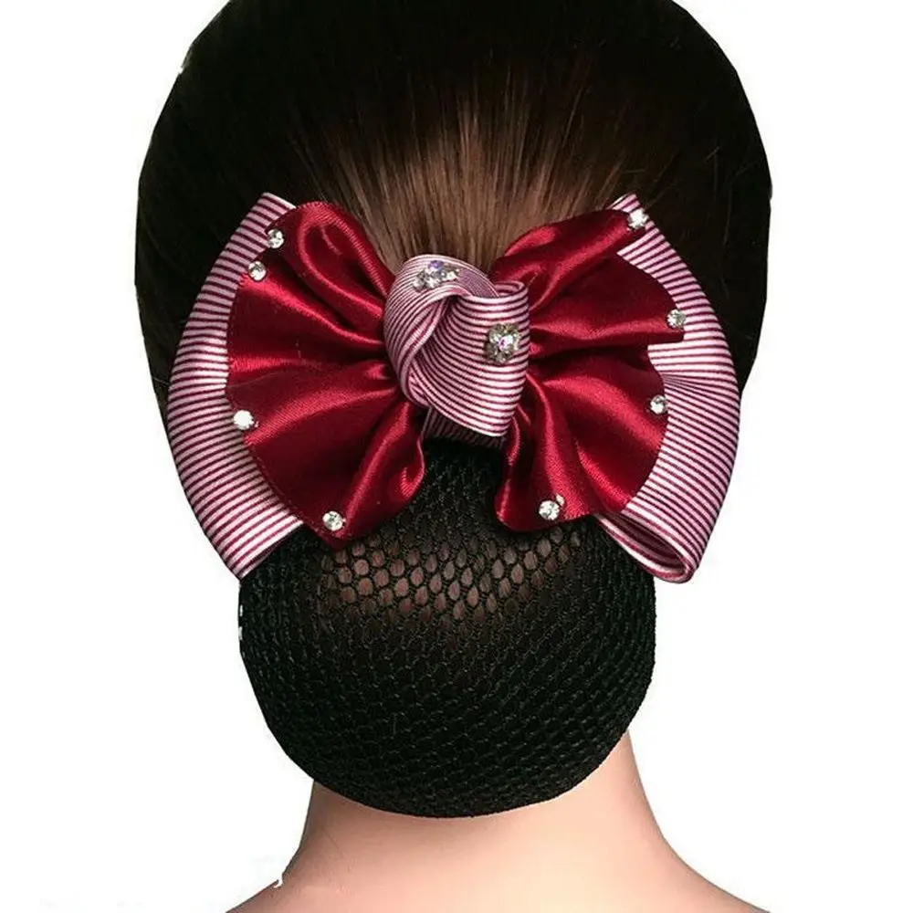 Vintage Retro Bow Cloth Headdress Rhinestone Mesh Snood Korean Syle Headwear Hairnet Women Hairpin