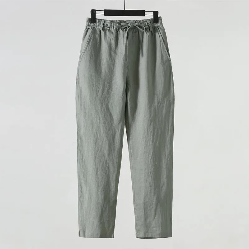 Pantaloni casual larghi da uomo in lino estivo Pantaloni casual in lino di cotone sottile a nove collant comodi e traspiranti giovanili