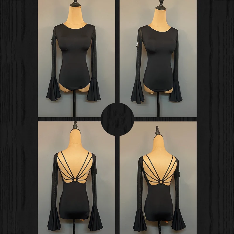 

Fashion Modern Dancing Tops Adults Latin Ballroom Cha Cha Samba Dance Practice Clothes Women Black Backless Bodysuit SL6045