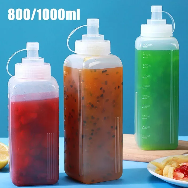 

1000ml Squeeze Sauce Bottles Condiment Dispenser Large Caliber Dustproof Kitchen Seasoning Salad Sauce Olive Oil Bottle Gadgets