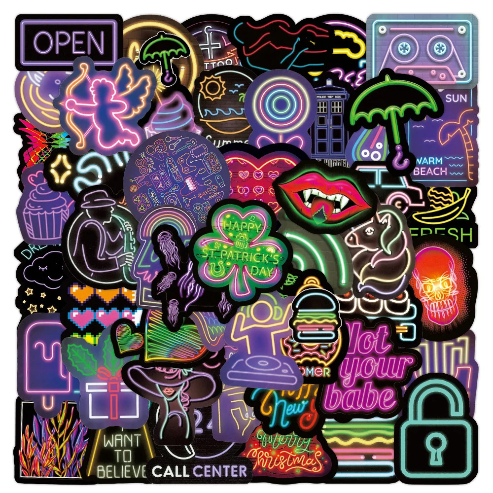 

10/30/50/100 Cool Cartoon Neon Light Stickers Personalized Graffiti Sticker DIY Scrapbooking Luggage Phone PVC Waterproof Decals