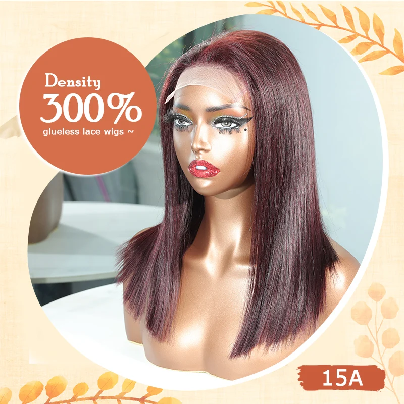 

300 250 Density 5x5 glueless lace wigs 13x6 raw vietnamese Hair 100% #J99 Red Burgundy Straight Wig Human Hair Wigs Pre Plucked