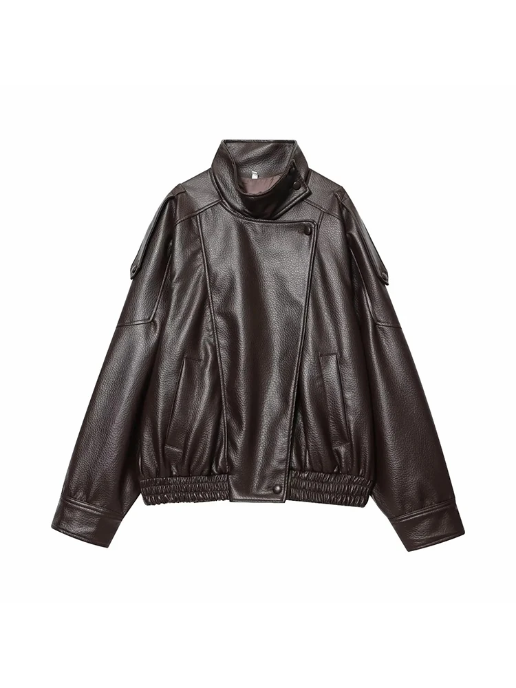 Giacca da donna nuova autunno in ecopelle per donna Casual tinta unita manica lunga cerniera cappotti in pelle PU nuova moda femminile streetwear