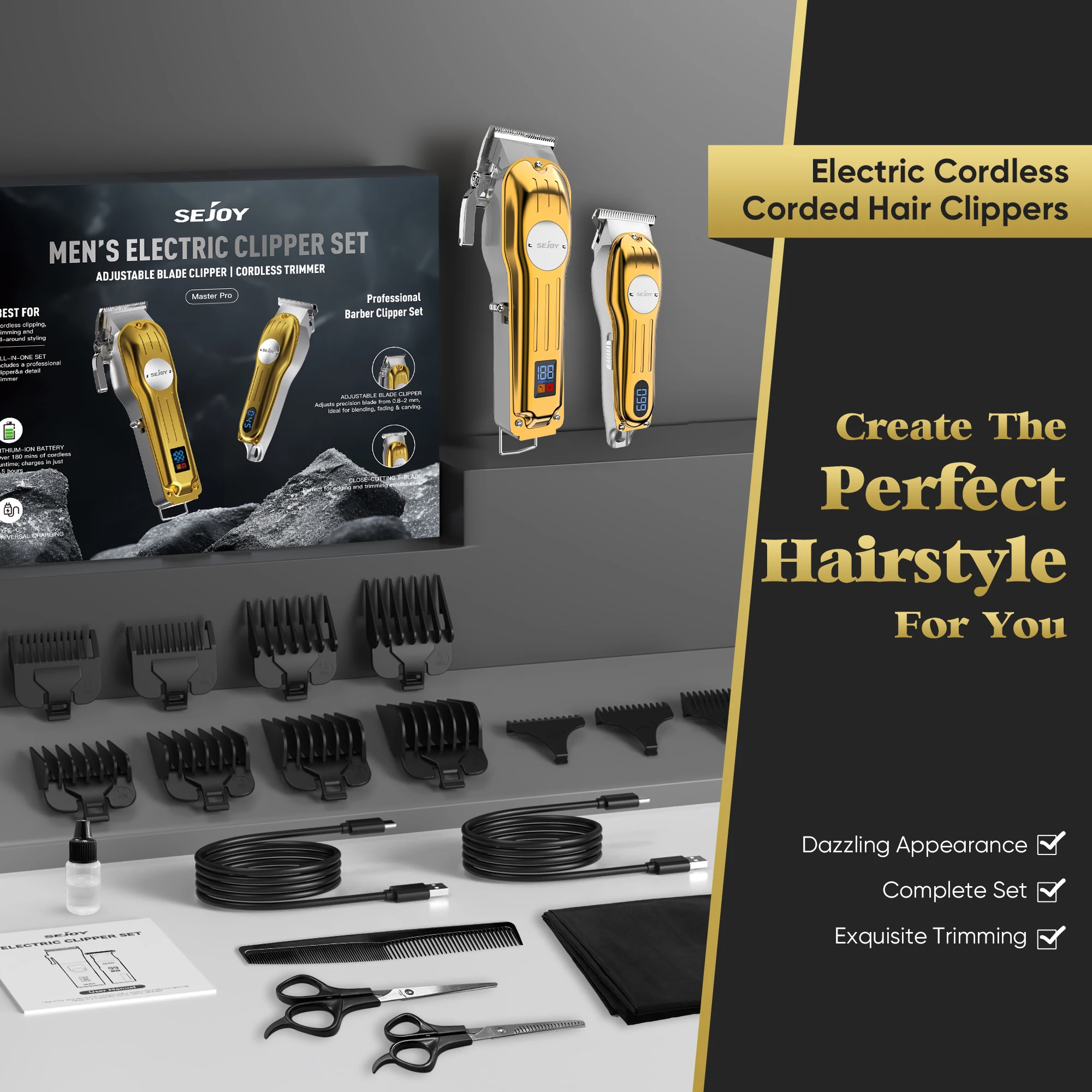 Sejoy Professional Electric Hair Clipper Trimmer Set For Men Rechargeable Cordless Haircut Machine for Barber LFQ-MASTERPRO image 6