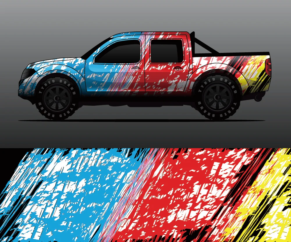 Pickup Decal Racing Car Graphic Decal Full Body Vinyl Wrap Modern Design Vector Image Wrap Sticker Decorative Car Decal