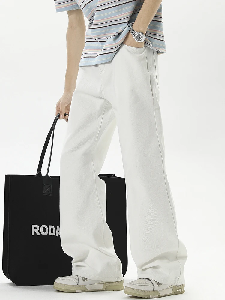 

Мужские джинсы-клеш в американском ретро-стиле, свободные прямые брюки, повседневные, из смесового хлопка и полиэстера, износостойкие, для лета