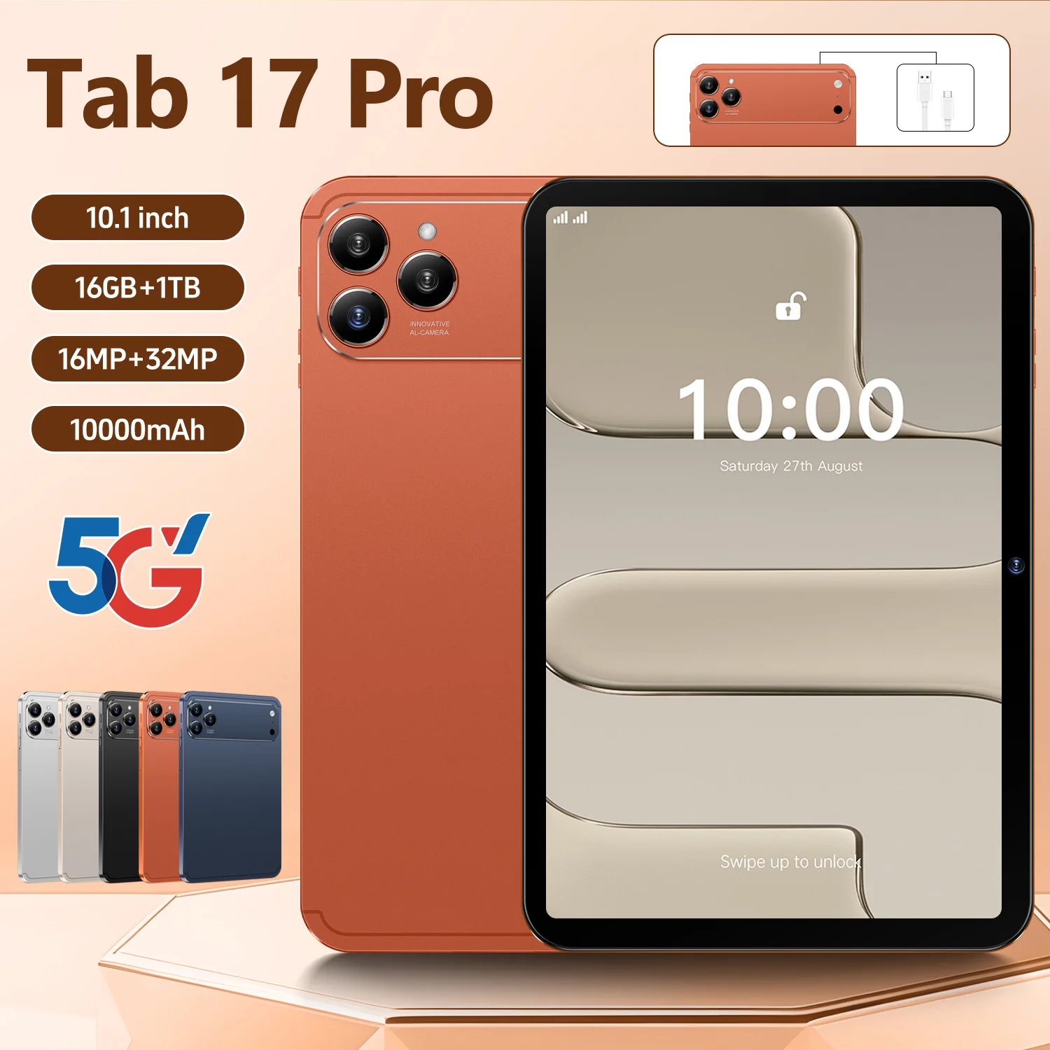 

Original Tab 17 Pro 2026 NEW HOT Tablet Snapdragon 8 Gen3 10.1inch HD Screen Android 15 16GB+1TB 10000mAh 5G Dual Card WiFi GPS