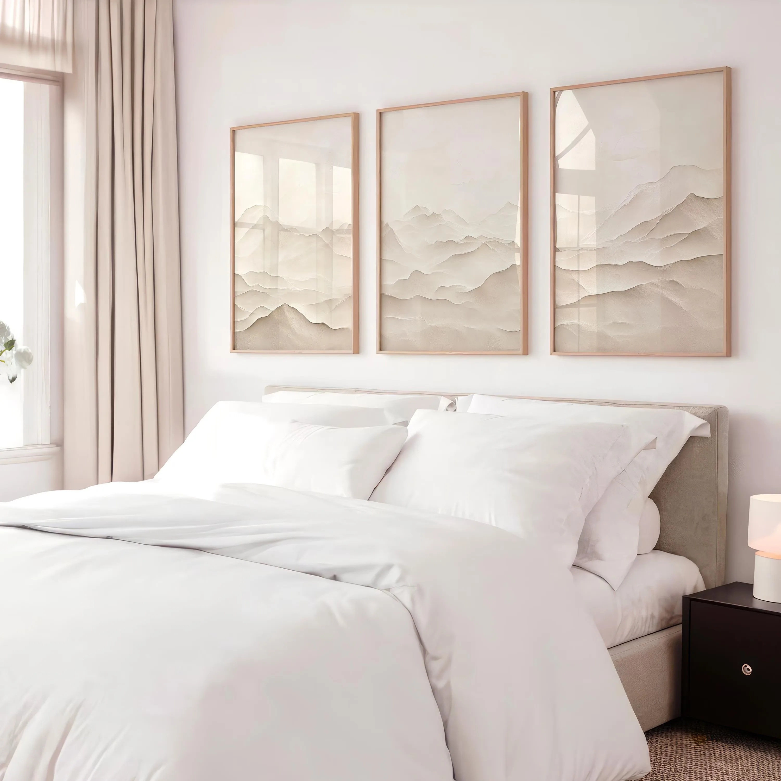 Simple Japanese-Style Nordic Wall Decor Neutral Tones Japanese Landscape Poster Minimalist Style Cream-Colored Nordic Decor