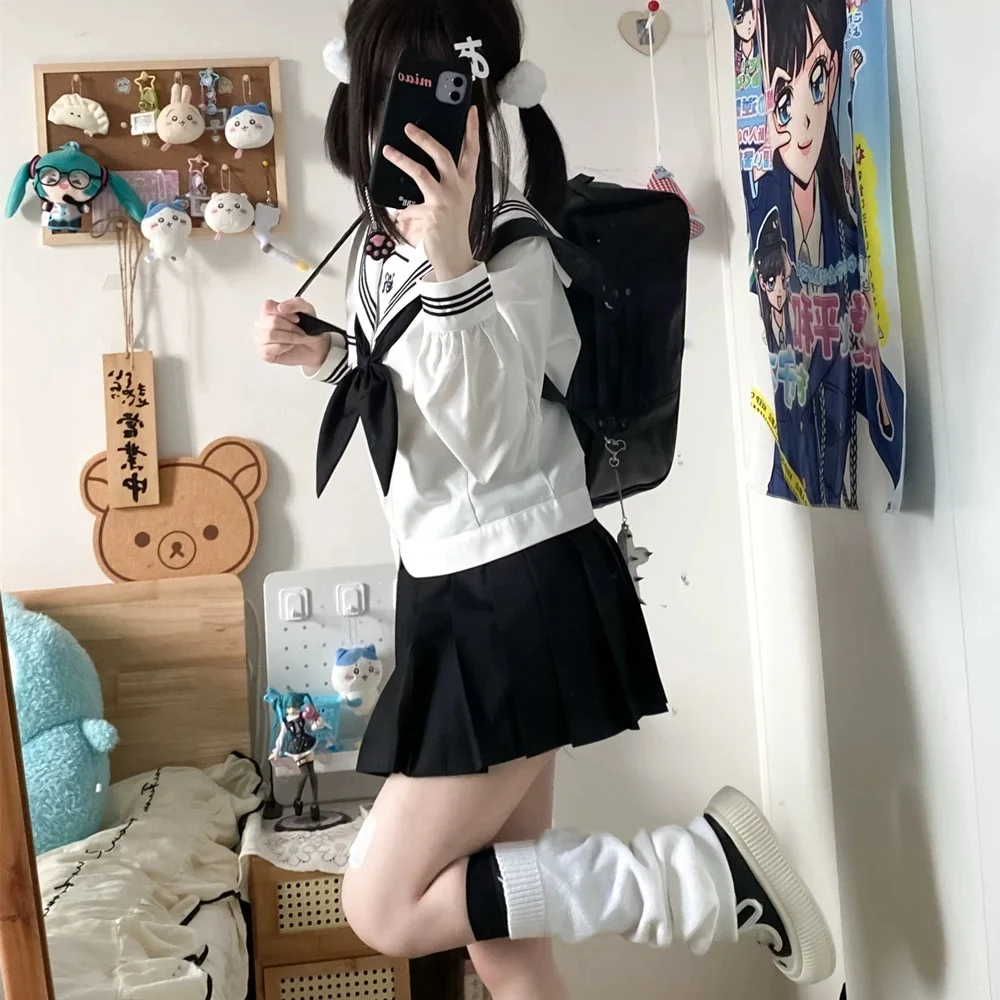 Japanese School Uniform White Sailor Outfit South Korea Long Short Sleeve Sailor Suit for Teens Sailor Fuku Students Jk Uniforms