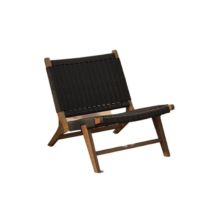 

Rope woven solid wood single sofa chair Nordic balcony leisure chair