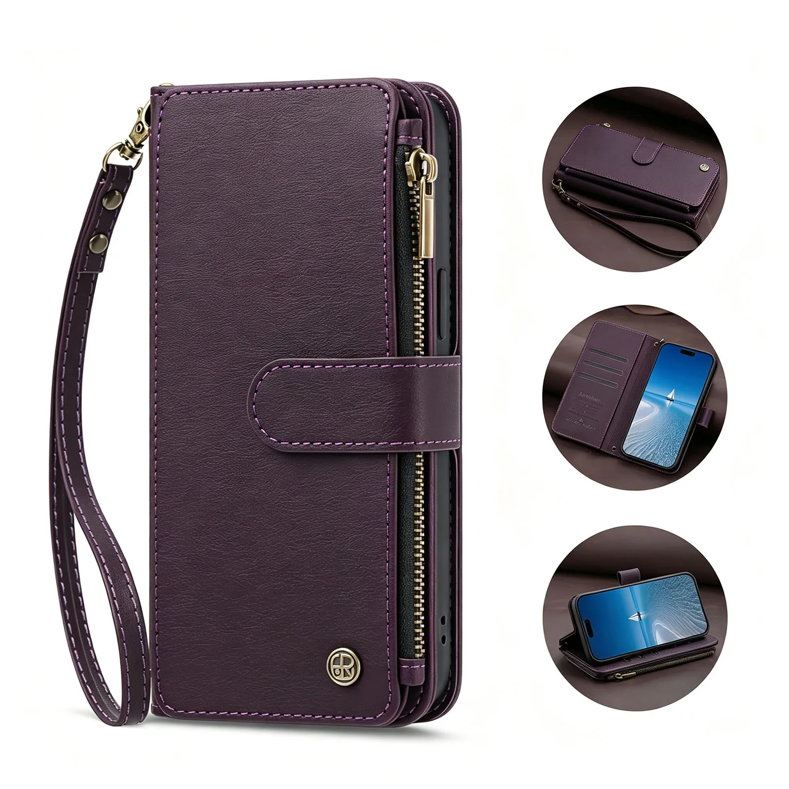 Mulit 9 Cards Lanyard Leather Wallet Case For OPPO Realme 16T 16 Pro Plus 15X 15 15T 14 14X 14T 13 Crossbody Wrist Flip Cover