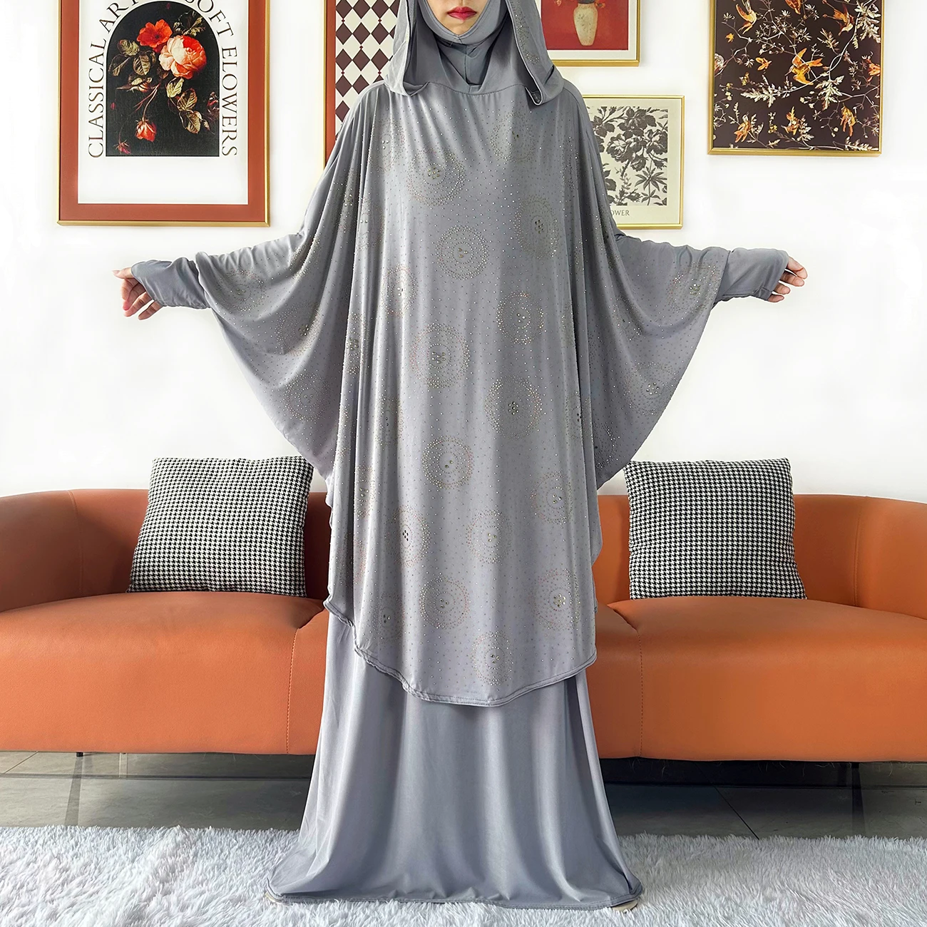 Two Piece Set Jilbab Prayer Clothes Muslim Abaya Set Women Prayer Garment Dress Hijab Long Khimar Skirt Sets Islamic Ramadan