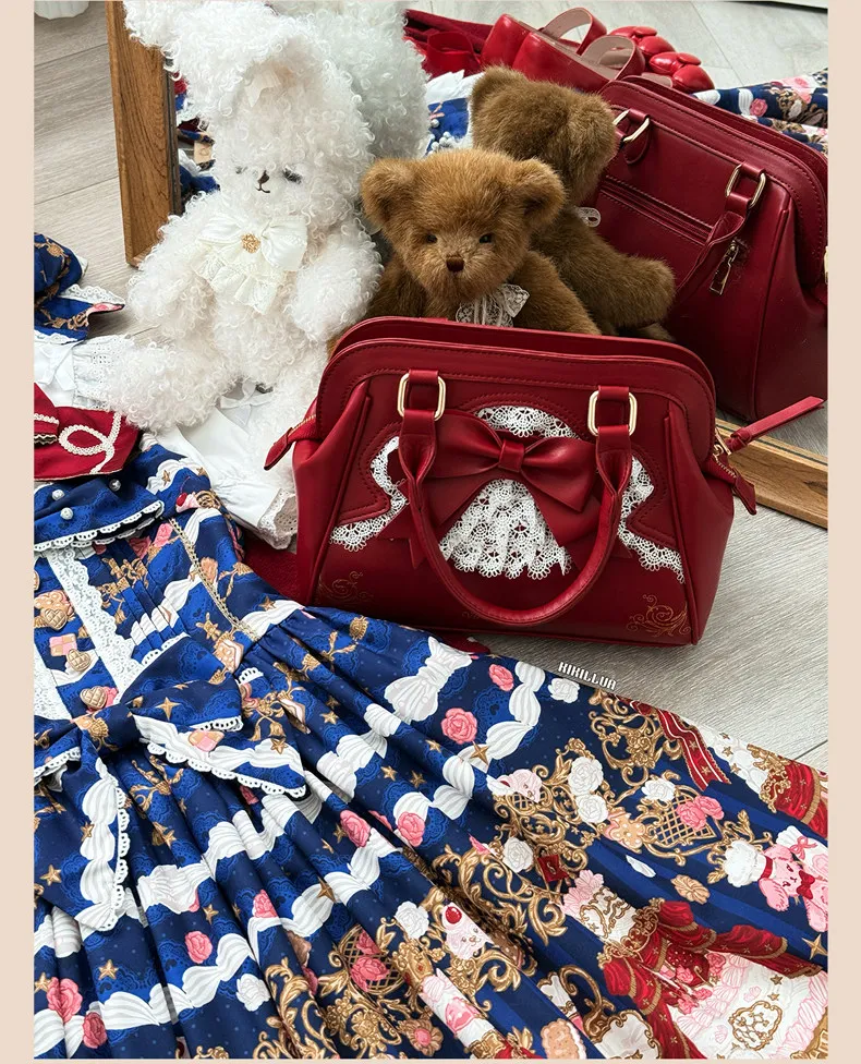 

Lolita Sweet & Elegant Lace Bow Large Capacity Tote Bag 2026 New Cute Girl's Handbag Versatile PU Makeup Shoulder Bags