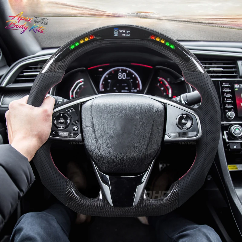 Customizable LED speedometer carbon fiber steering wheel modification for Honda Civic 10th generation, suitable for Civic 15-21