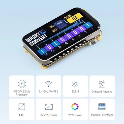 Imagen 2 del producto Waveshare ESP32-C6 Pantalla de 1,47 pulgadas Placa de desarrollo RISC-V WiFi 6 y BT ESP32 Pantalla de 1,47 ""LCD 172 × 320 para AIoT GUI LVGL HMI