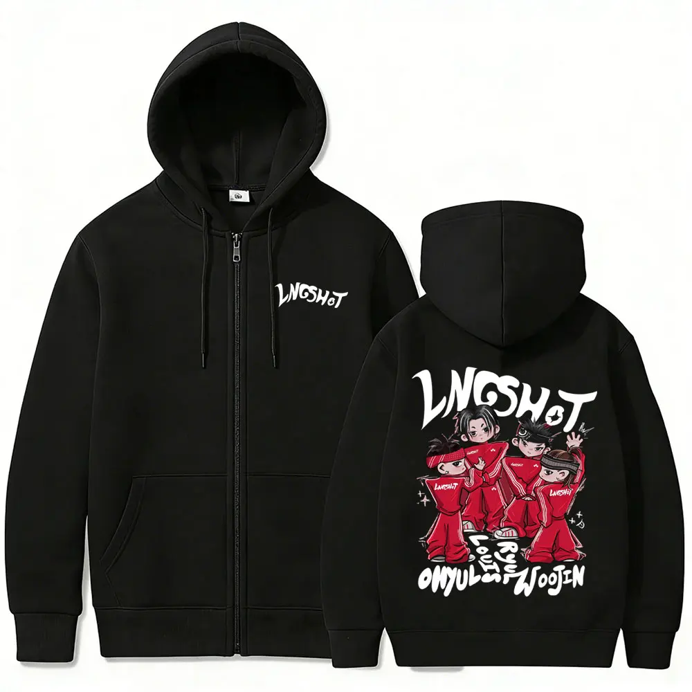 Korean Band Lngshot Merch Reißverschluss-Hoodie für Männer und Frauen, Kpop-Modetrend, Jacke mit Reißverschluss, lässiges Fleece-Sweatshirt aus Baumwolle mit Reißverschluss – Detail 3