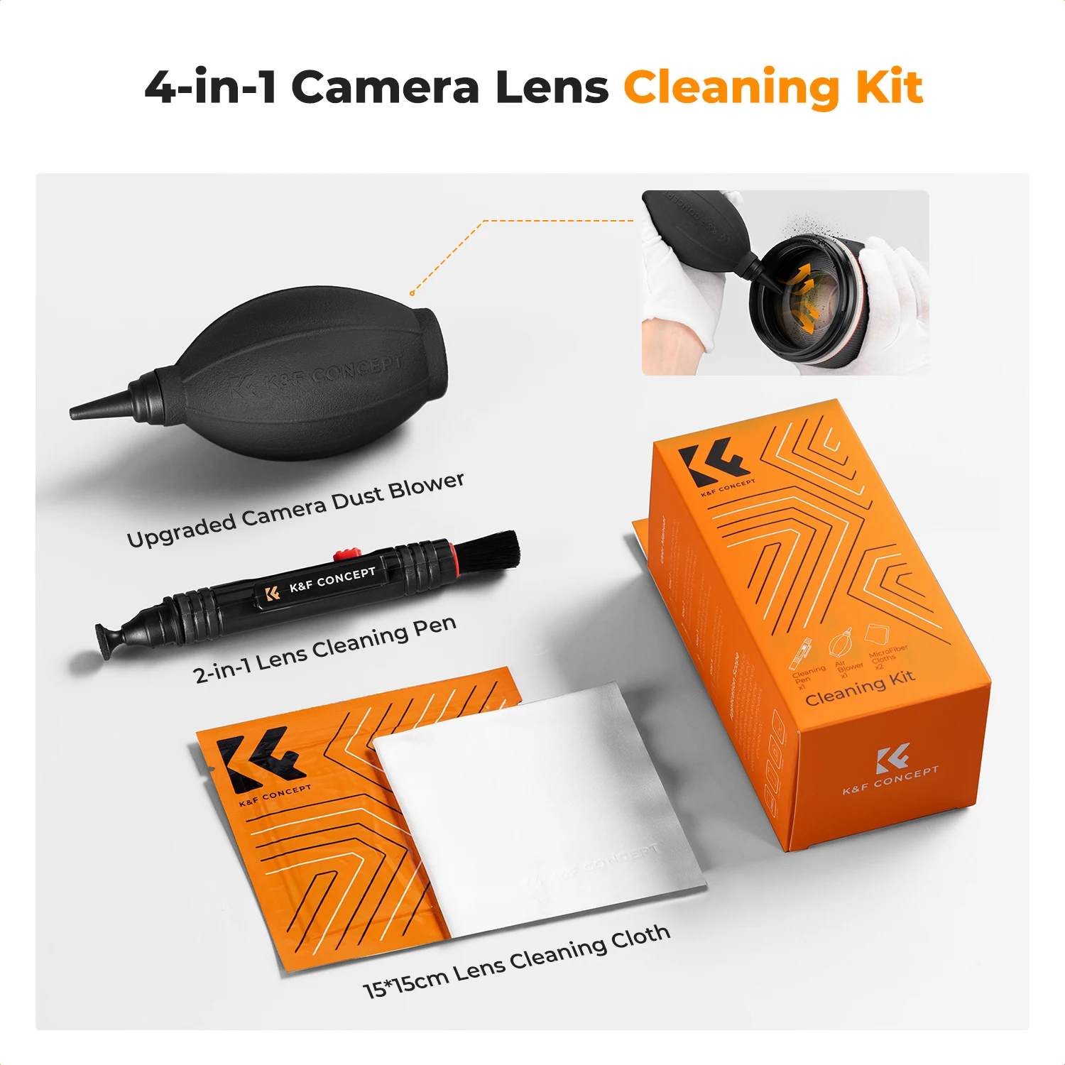 K&F CONCEPT Camera Cleaning Kit with Lens Brush Pen Rocket Air Blower Microfiber Cleaning Cloth Phone Cameras Lens Cleaner Kit