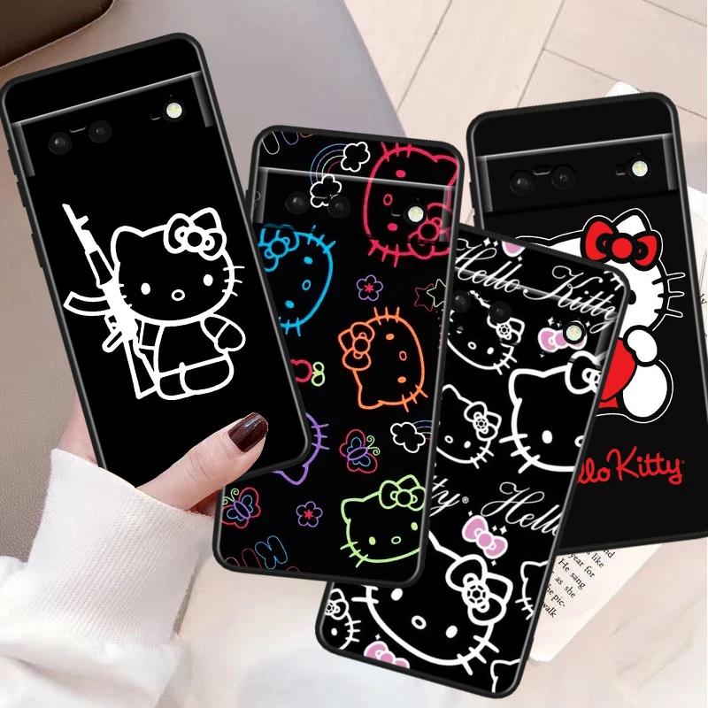 Funny Hello Kitty TPU Silicone Black Cover For Google Pixel 8 7A 7 6A 6 5A 5 5XL 4A 4XL 4 Pro 5G Phone Case