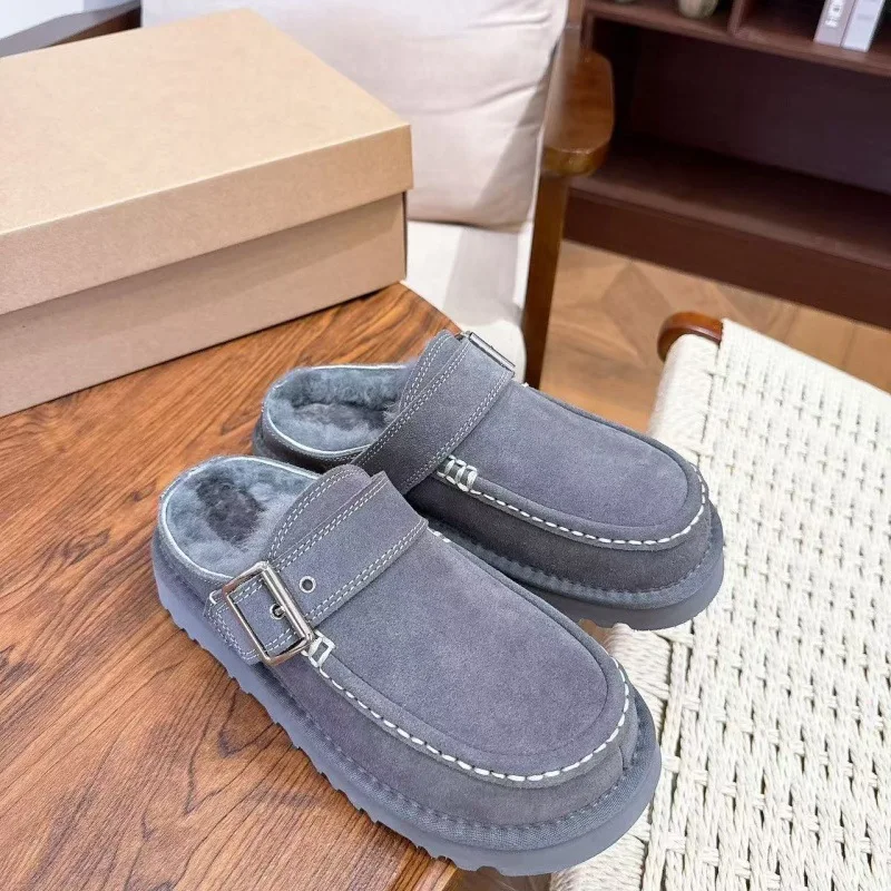 Kroger-Schuhe mit verstärkter Metallschnalle und Fleece-Futter, Halbschuhe aus Rindsleder mit Wollfutter, Sandalen mit verstärktem Fleece-Futter, Schneestiefel für Damen. – Detail 2