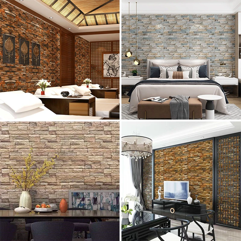 70*100cm Self Adhesive 3D Foam Brick Wall Sticker Wallpaper Retro Style Ceiling Bedroom Living Room Home Background Decor Art