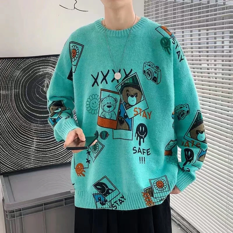 Ugly Christmas Sweater Cute Bear Tops Oversize Men High Street Knitting Pullover Harajuku Kawaii White Women Couple Sweaters