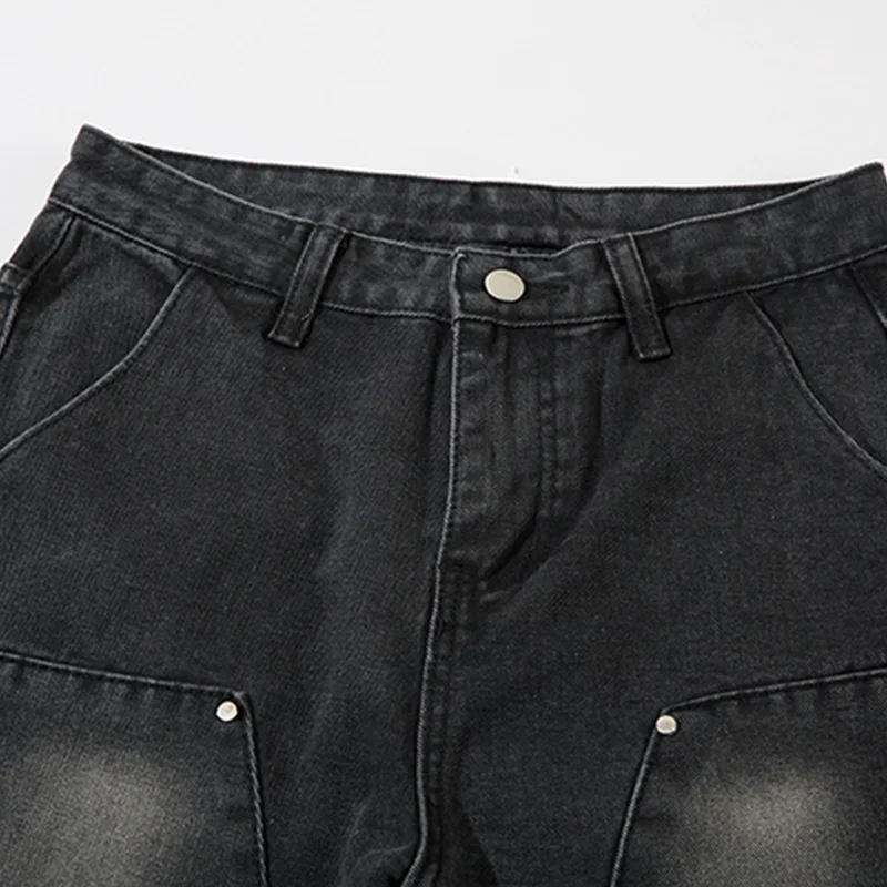 UPRAKF Punk Jeans Streetwear Casual High Waist Fashion Trousers Vintage Summer Wide Leg Black Gothic