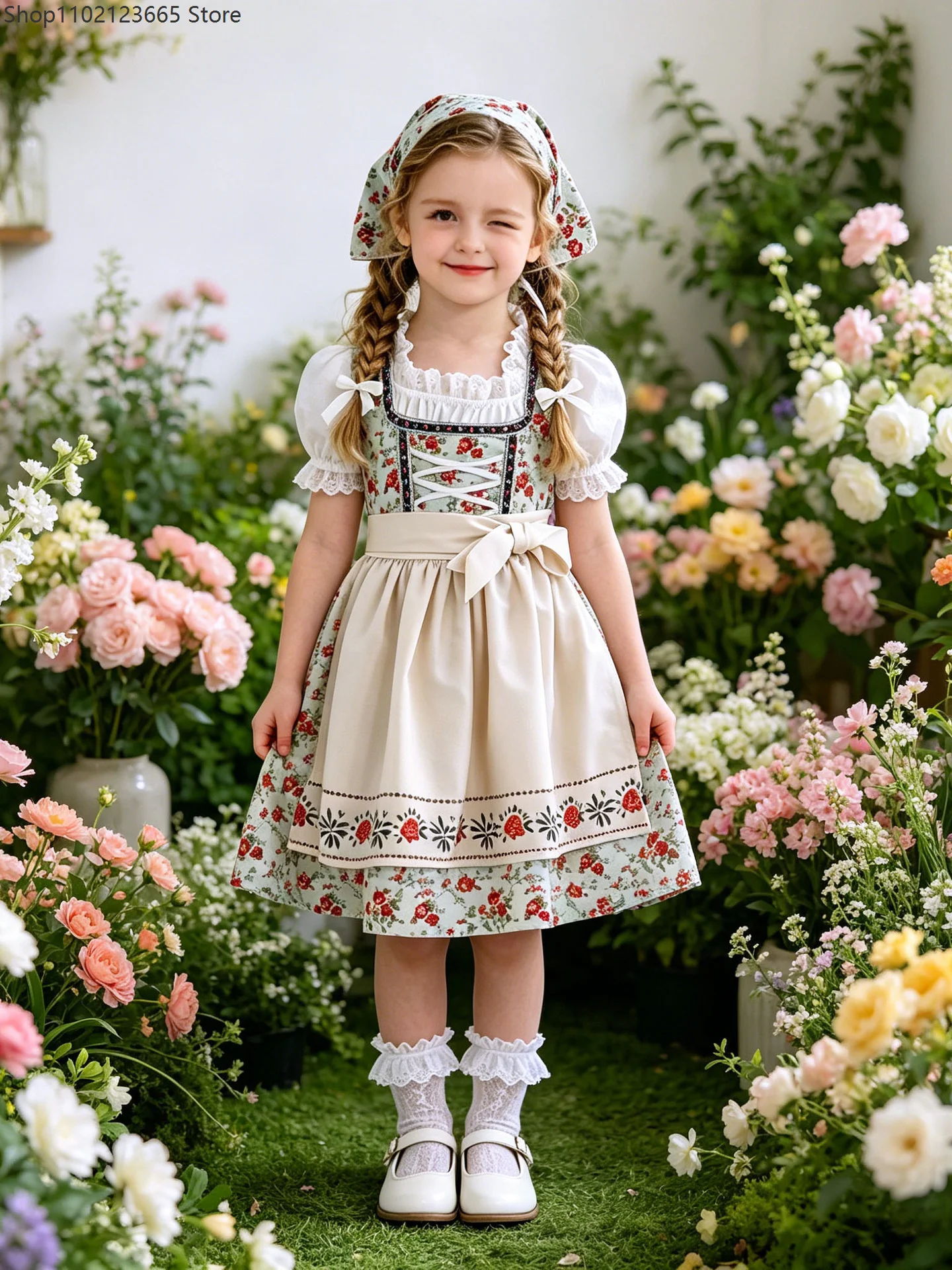 Ropa para niñas, vestido de 3 piezas, falda Dirndl, blusa tradicional, delantal con flores, estilo rural, vestidos para boda.