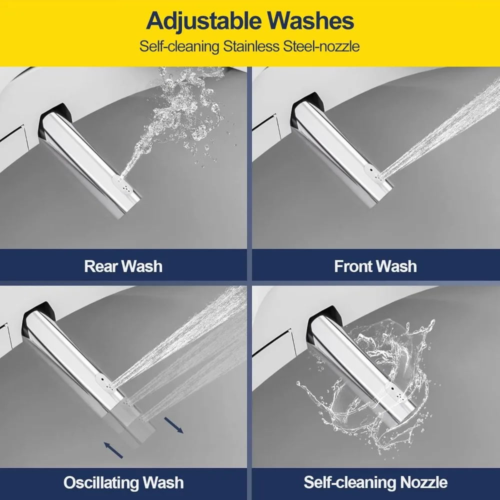 

Smart Bidet Toilet Seat with Warm Water, Remote Control, Turbo Wash, Dryer, Night Light & Easy Install