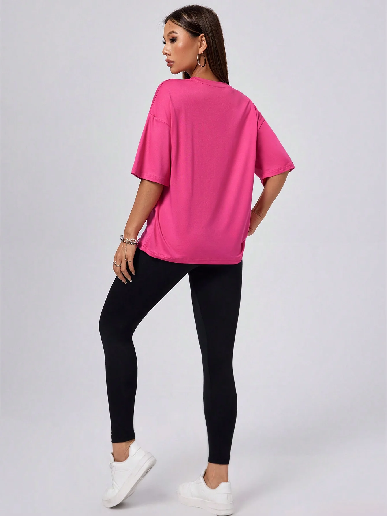 Damen Sommer Mode All-Match Faith Buchstaben-Print Locker Sitzendes Übergrößen-T-Shirt und Leggings Zweiteiler Set Kurzarm und Lange Hose – Detail 8