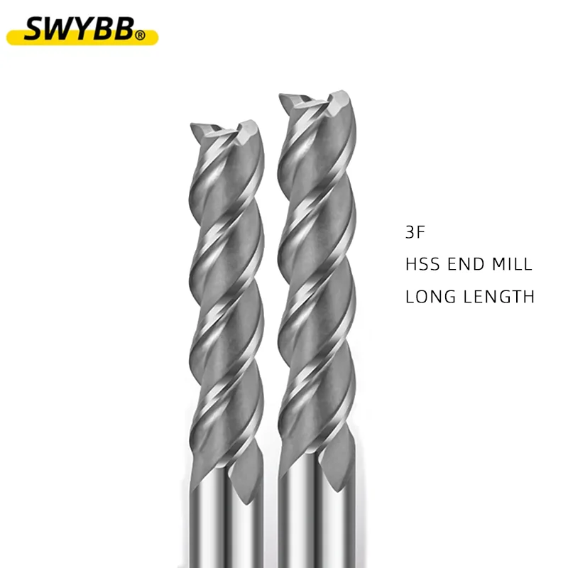 SWYBB 3 flauti HSS fresa acciaio ad alta velocità 3T fresa piatta alluminio acciaio dolce utensile CNC 1.5mm ~ 28mm diametro