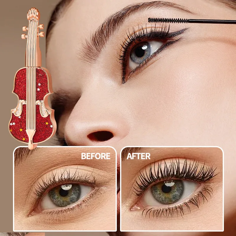 Rímel de violino alongando volume definindo rímel, longo, fino, encaracolado, rímel preto à prova d'água, de longa duração, sem manchas, maquiagem para os olhos