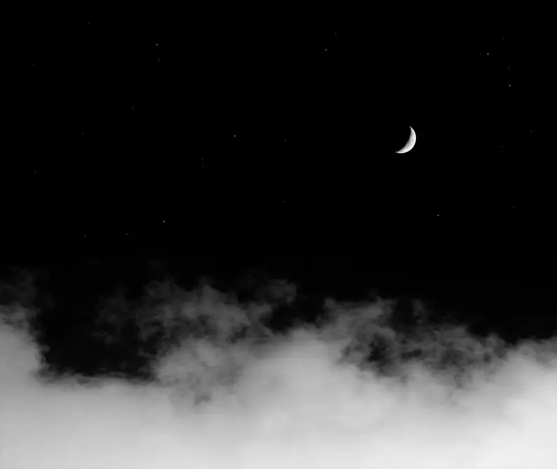 Black And White Ombre Night Sky With Crescent Moon And Clouds Tapestry