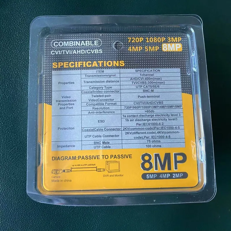 8MP Video Balun BNC Transmission Passive CCTV Twisted Pair For AHD/CVI/TVI/CVBS Camera