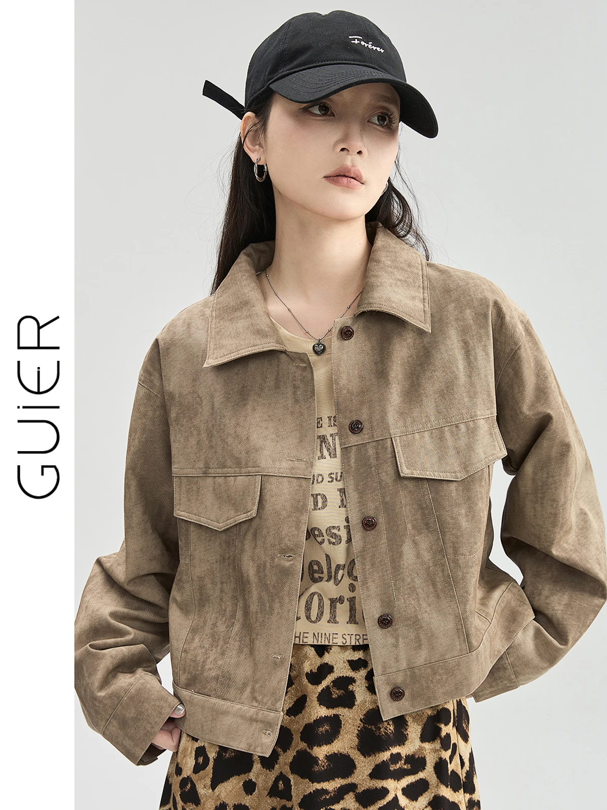 

Guier Tie-Dye, повседневная женская куртка, весна 2023, новинка небольшого размера, высококачественный топ в стиле ретро, верхняя одежда с откидным воротником на пуговицах