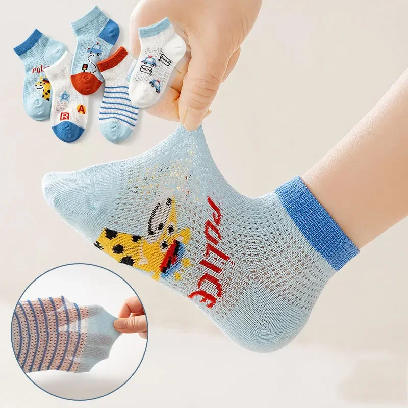 5 Pairs/Lot 0-12 Years Children Socks 2024 Summer New Ultrathin Mesh Breathable Baby Boys and Girls Socks Cute Kids Cotton Socks