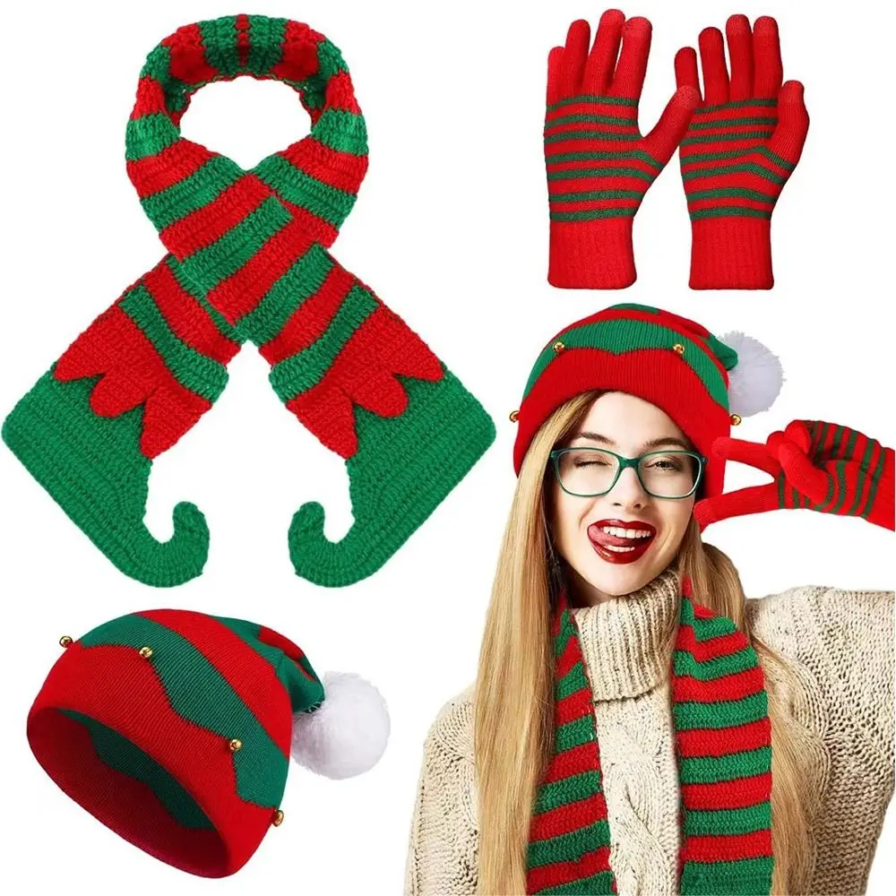 2/3 個セット冬クリスマスビーニー帽子スカーフ暖かいソフトニット手袋屋外ウールサンタキャップ男性女性用