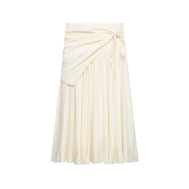 

Women's Volume Scarf Midi Skirt New Spring Elegant Low-Rise Women Skirts with Lace Trim Side Zipper Elegant Female Chic Skirts