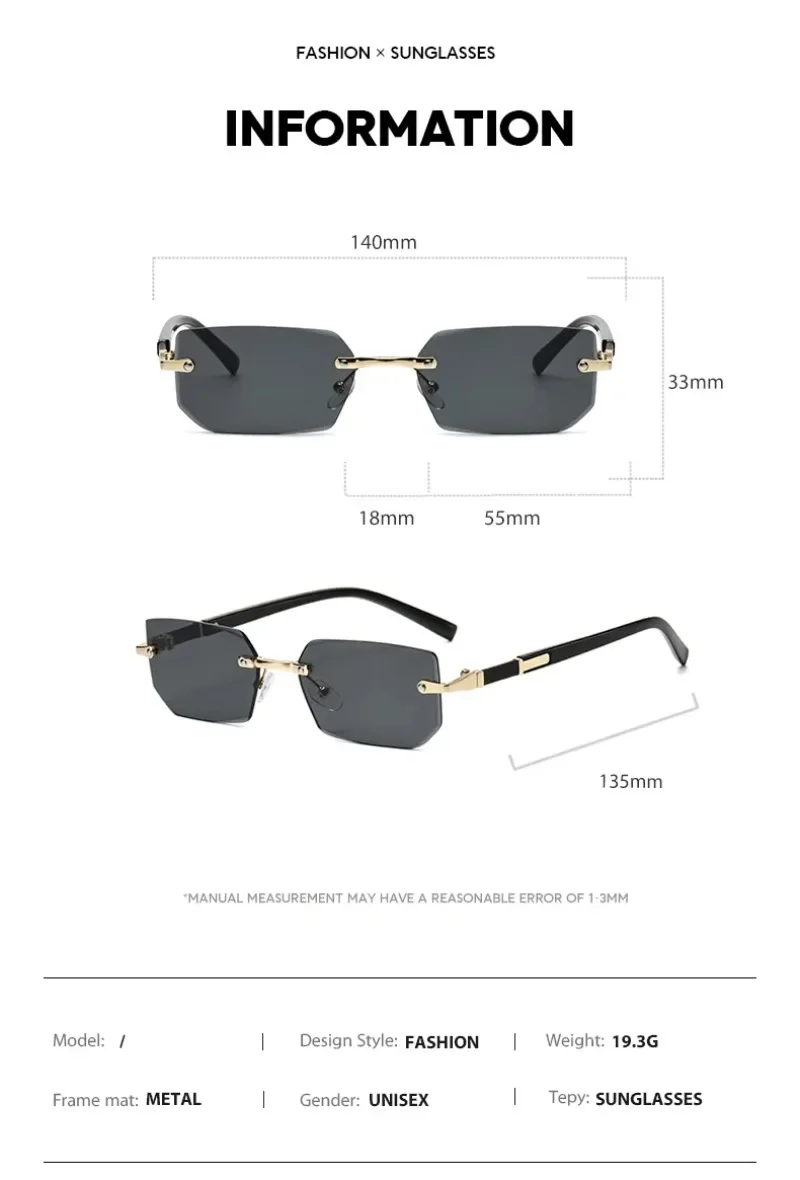 1/2pcs Trendy Rimless Sunglasses Women Fashion Small Rectangle Sun Glasses Retro Shades Summer Traveling Eyewear UV400 - view 6